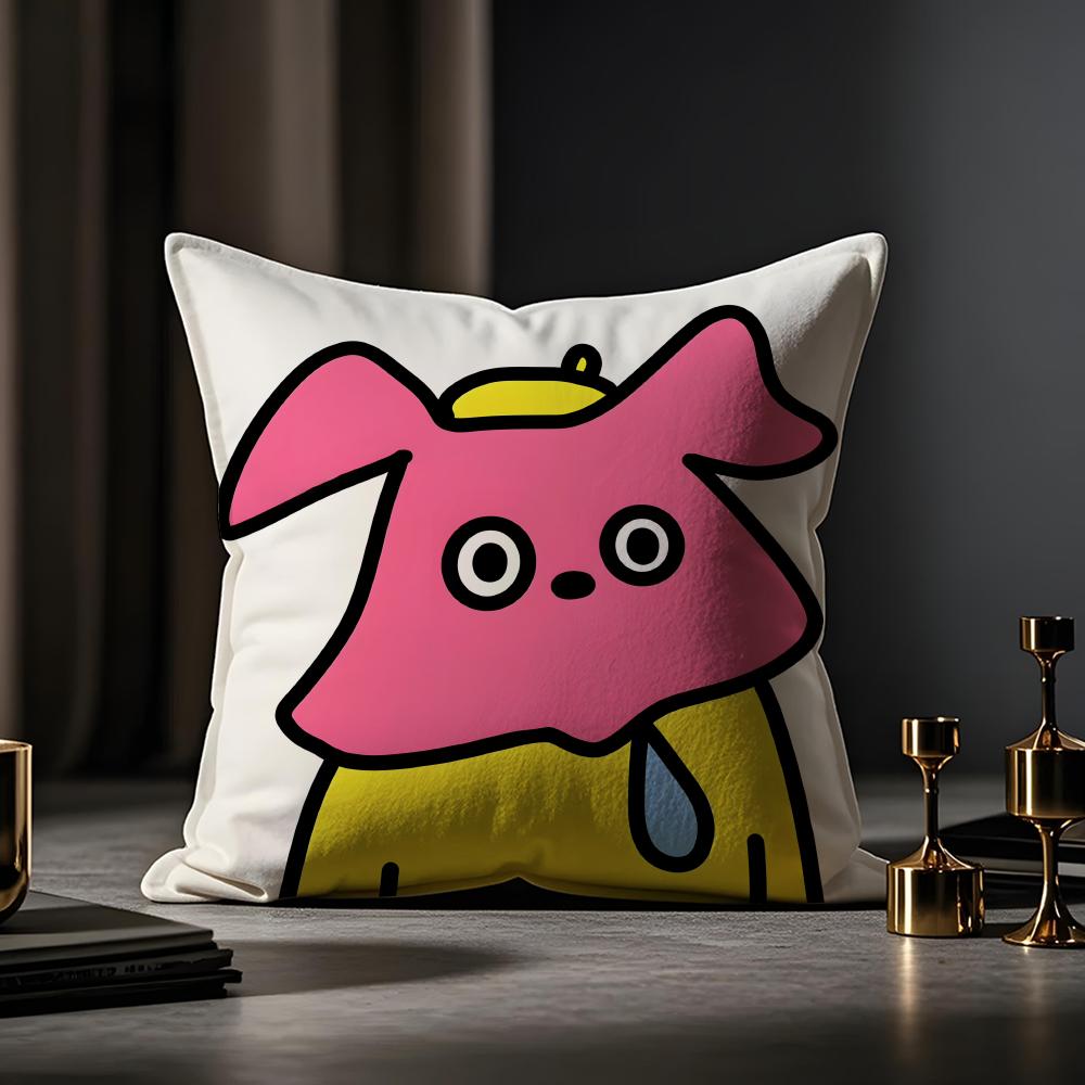 Weird Expression Doodle Cushion Cover Anti-dustmite Pillowcase Invisible Zipper Silky Short Plush Sofa Cushion Cover