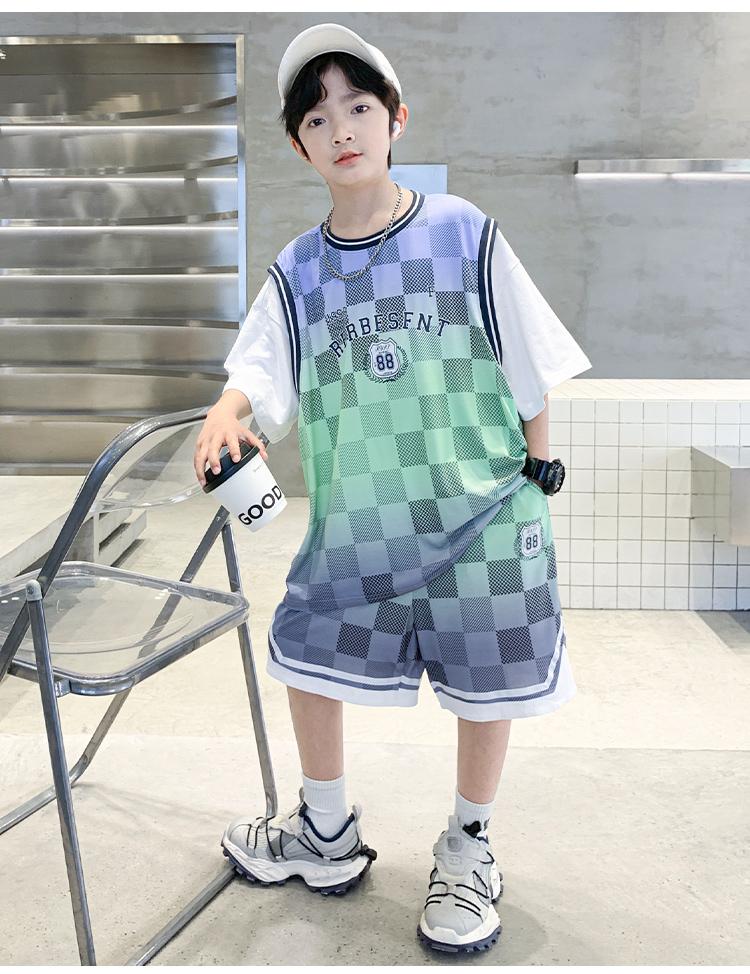 Boys' Basketball Suit Fake Two-piece Set, Summer Thin Ice Silk Quick Drying Sports Two-piece Set, Handsome