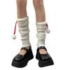 Ribbed Knit Leg Warmers Long Socks for Women Y2K Cute Furry Trim Plush Ball Bow Boot Cuffs Leg Cover Christmas Stockings White