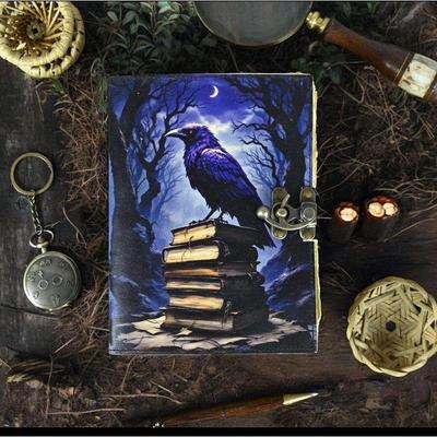Leather Journal Gothic Notebook The Raven Grimoire Print - Vintage Gotich Decor Journal Book of Shadows Witchcrafts Journal Gifts for Men