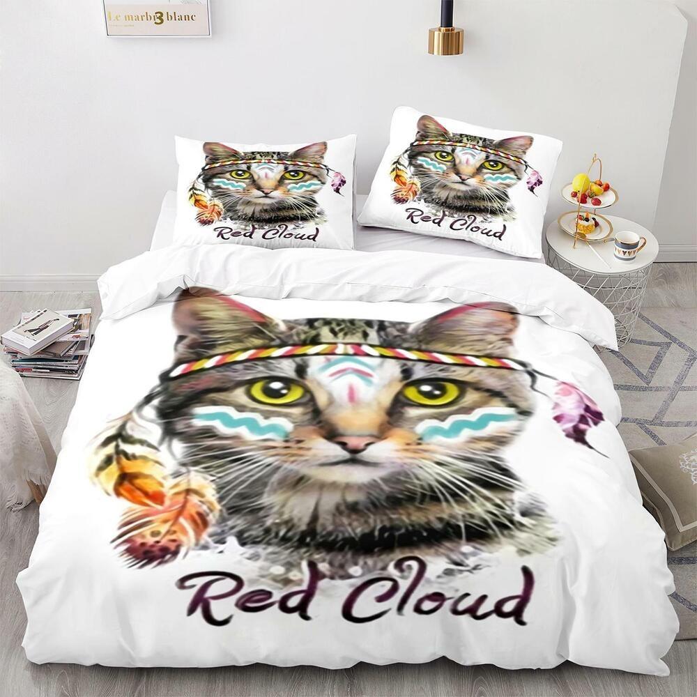 3D Animal Bedding Set Cat Down Duvet Cover Pillowcase 2/3pc Soft Quick Drying Home Textile Single Double Bed All Sizes