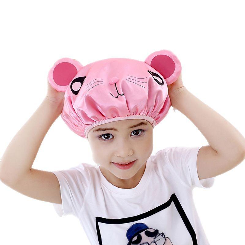 Cartoon Shower Cap Double-Layer Creative Waterproof Color Ding Cute Shampoo Cap Children'S Shower Cap Head Cover Peva Shower Cap