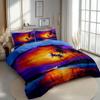 Coastal Anime Bedding Set 230x220cm With 2 Pillowcases 50x75cm Island Sunset Palm Tree Printed Quilt Cover Room