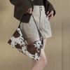 Vintage Leopard Print Underarm Bag Fashion Milk-patterned Horsehair Shoulder Bag Genuine Leather Adjustable Zipper Dumpling Bag