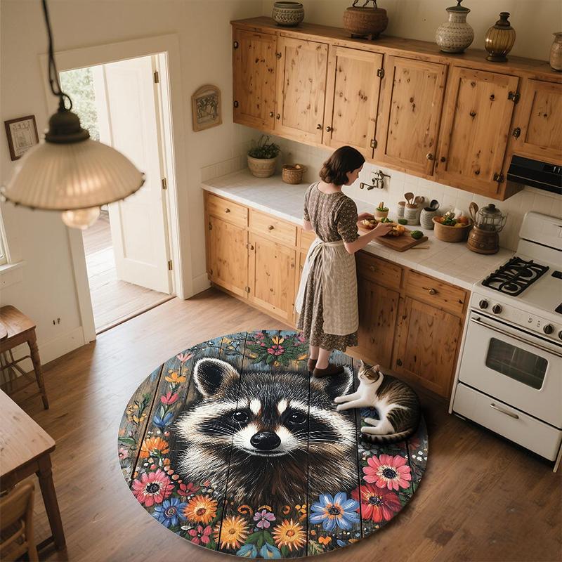 Raccoon,Round Area Rug,Carpet Rug for Living Room Bedroom Sofa Playroom Decor,Non-slip Floor Mat