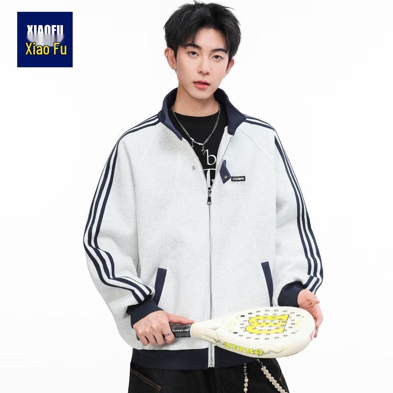 

Xiaofu Unisex American Style Color Block Striped Baseball Jacket L