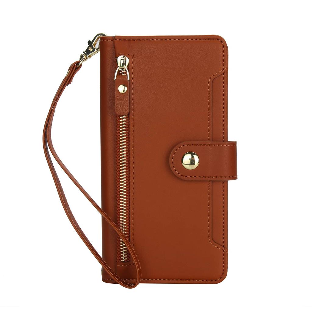 Flip Wallet Case for iPhone 16e/16/15 Pro Max/16 15 Plus, Zipper Pocket Cover with Card Holder Slots, Magnetic Closure, Lanyard