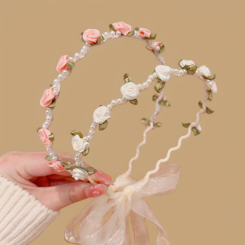 Versatile Pearl Flower Satin Headband for Girls and Adults – Fairy Mori Style