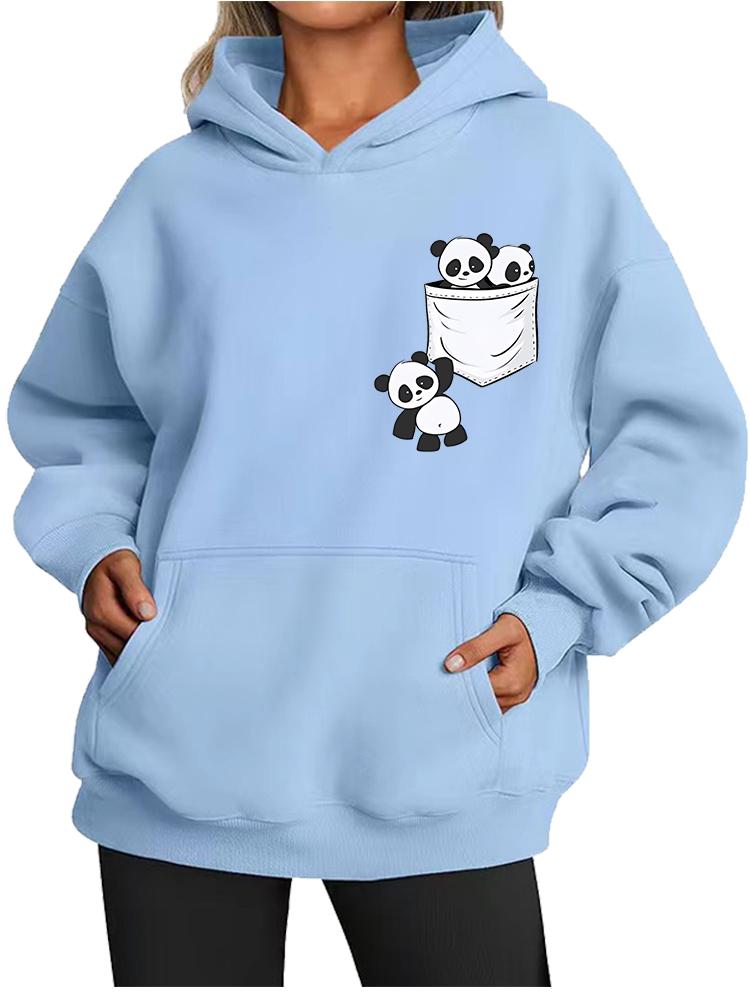 Women's Fall/Winter Warm Panda Printed Oversized Fleece-Lined Hoodie Women's Fashion Hoodie