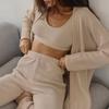 New Top Trousers Vest Three-Piece Homewear Fashion Knitted Three Piece Set
