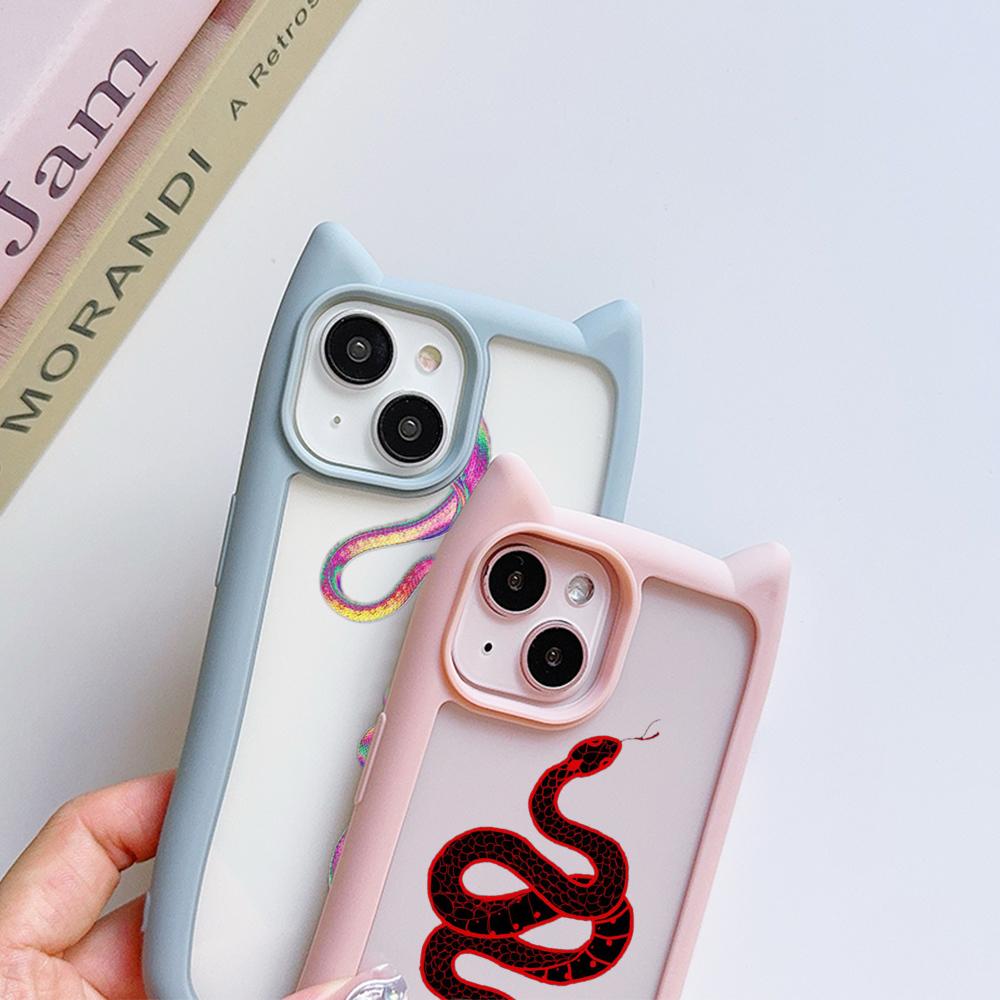 Мягкие чехлы для телефонов с кошачьими ушками для iPhone 16 15 13 12 11 Pro Max 14 Plus — фото 3