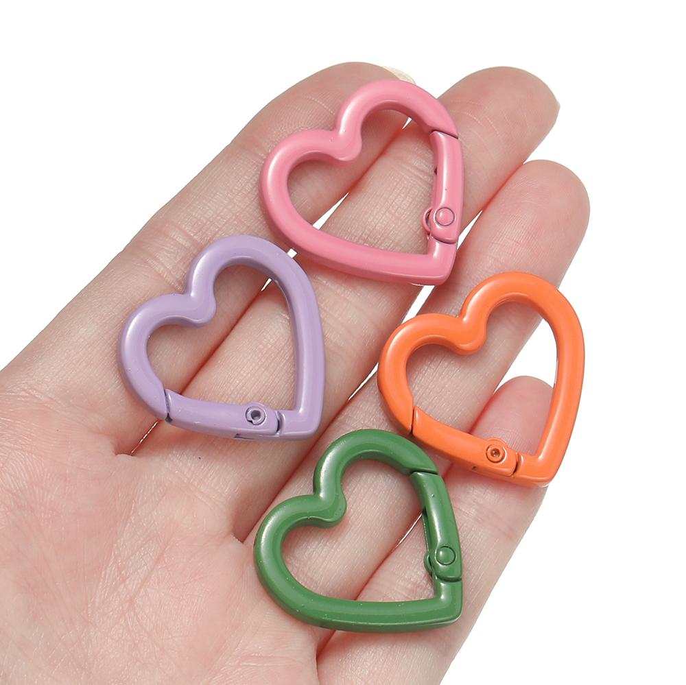 5pcs Metal Heart Spring Clasp Openable Love Shape Carabiner Keychain Clips Hook Dog Chain DIY Jewelry Buckles Connector