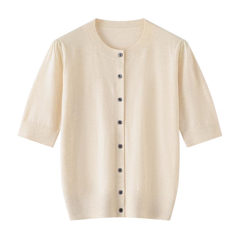 Spring/Summer Women's Silk-Like Round Neck 5-Point Sleeve Cardigan