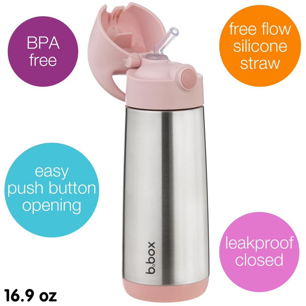 Insulated drink bottle with one push upper rack dishwasher safe genuine steel b.box straw, cold/thermal, type, [b.box product] [Stainless bottle]