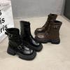 Brown casual and thin British style platform Martin boots women's 2025 autumn new small round head thick heel short boots