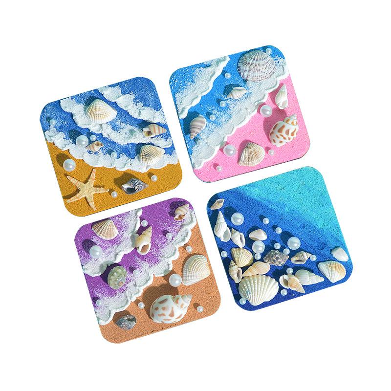 Quartz Sand Texture Painting Fridge Magnets Handmade DIY Material Package Ocean Refrigerator Magnet Home Decor