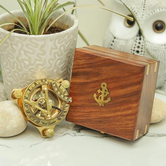 Personalized Brass Sundial Compass with Rosewood Box Engraved Nautical Gift Home Decor
