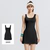 Womens Seamless Sport Tennis Dress With Built-in Bra Pad Backless Yoga Workout Skirt Fitness