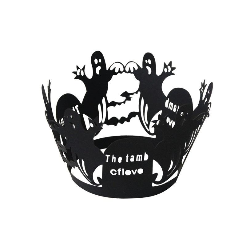 12pcs/set Halloween Hollow Paper Cup Spider Web Pumpkin Horror Castle Cake Wrap