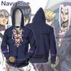 Japan Anime JoJo's Bizarre Adventure 3D Print Dragkedja Huvtröjor Cosplay Mode Huvtröjor Jacka