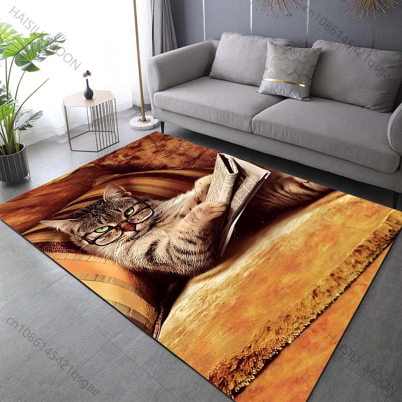 Cat Reading Newspaper on The Sofa Carpet for Living Room Bedroom Sofa Home Decor Non-slip Floor Mat Modern Rugs Luxury Gifts
