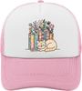 Schlafende Katze mit Blumen und Büchern Trucker-Mütze Polyester-Netz Baseballkappe Lässig für Erwachsene Geschenk
