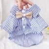 Cute Striped Cat Dog Shirt with Bow Tie Summer Short Sleeve Pet Clothing Walking Outfit for Poodle Bichon Small Dogs