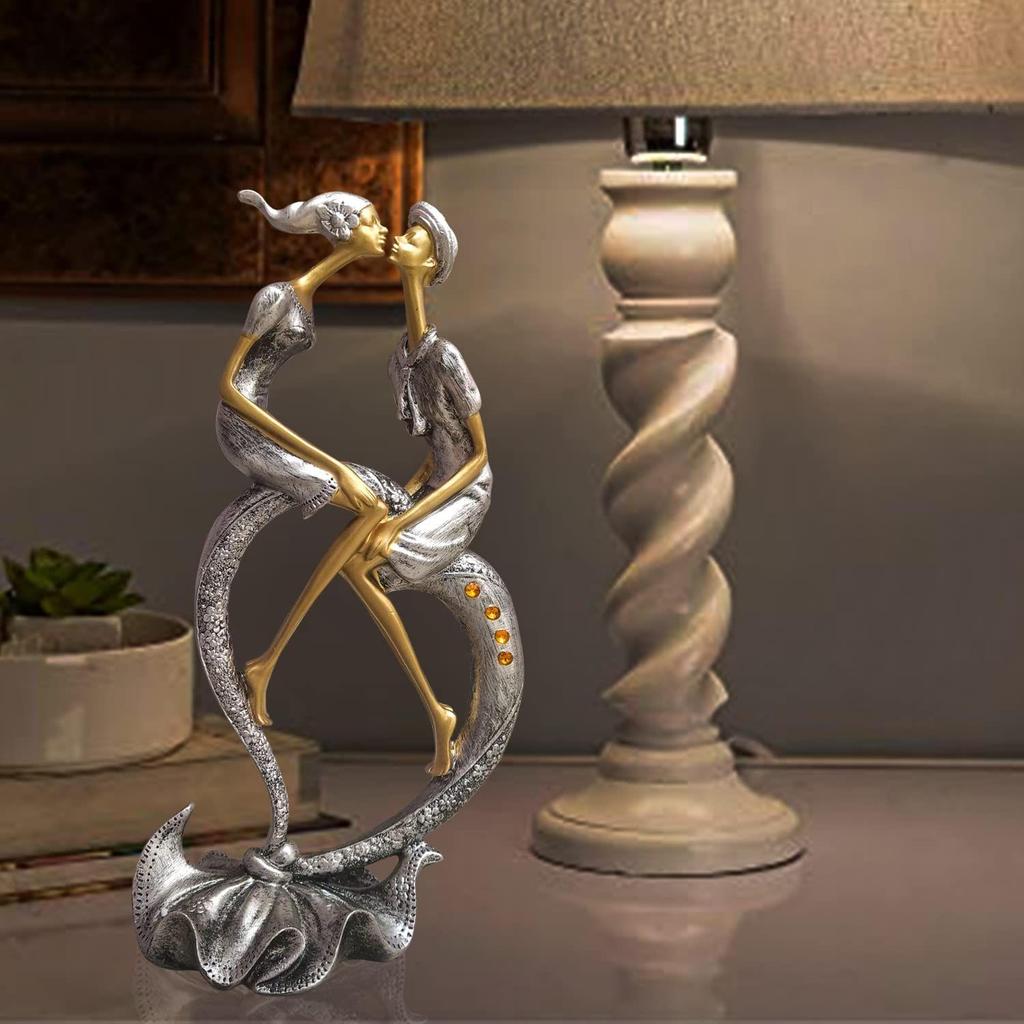 Resin Passionate Lover Kissing Couple Figurine | Beautiful Home Decor (Pack of 1, Silver & Gold)