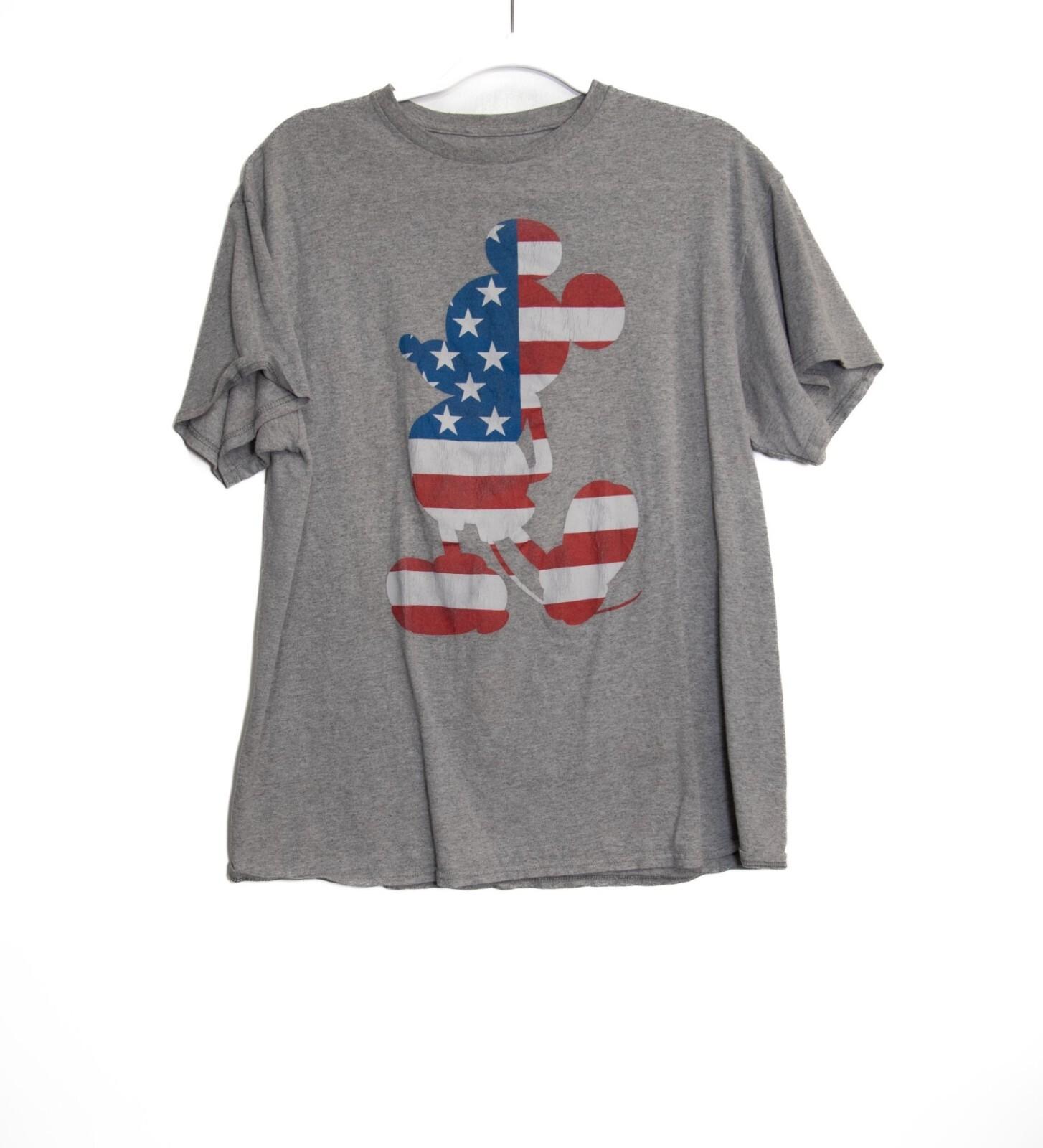 Disney Mickey Mouse American Flag Graphic T-Shirt Gray Short Sleeve Crew Neck L M