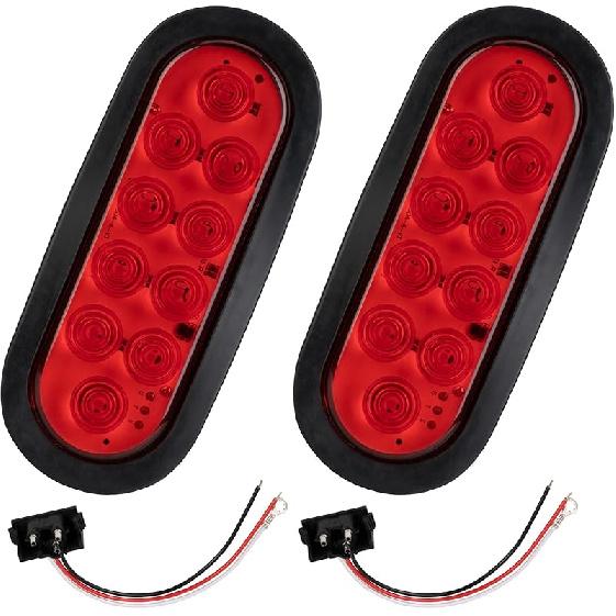 2 шт. 6-дюймовых овальных красных светодиодных задних фонарей для прицепа, 10 светодиодов, стоп/поворот/тормоз, с установочными резиновыми втулками для поверхностного монтажа, сертифицированы DOT, водонепроницаемые IP67 для грузовика, дома на колесах крас