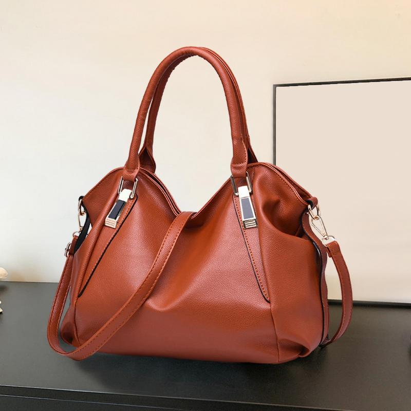 Women Handbag Faux Leather Large Capacity Colid Color Alloy Buckle Commute Smooth Lady Travel Crossbody Bag