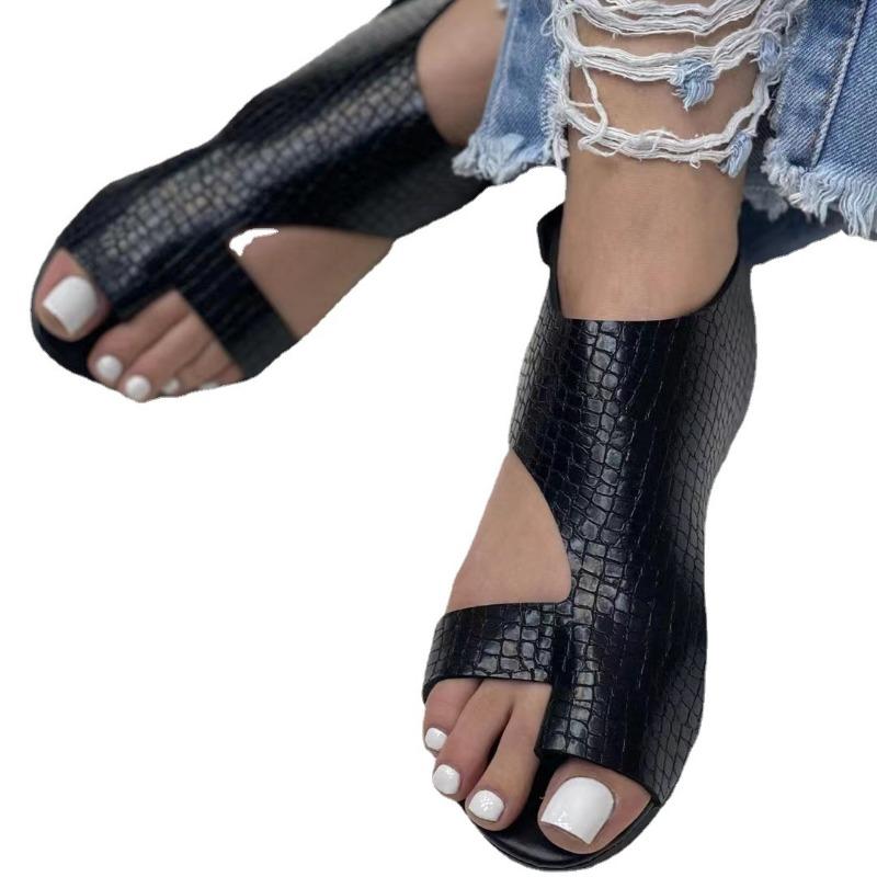 Summer new set of toe beach sandals women's large size hollow elastic band snake pattern flat sandals