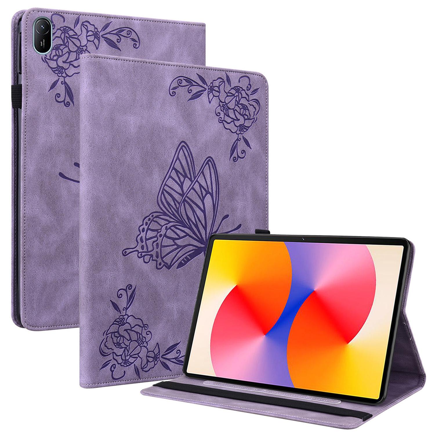 

For Huawei MatePad SE 11 Case Imprinted Butterfly Flower PU Leather Flip Card Slots Tablet Cover C