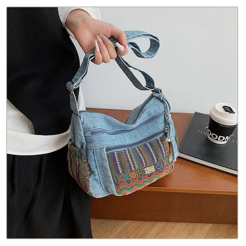 

Korean All-matching Simple National Style Fashionable Shoulder Bag Women s Commuting Cross-body Canvas Trendy 28x10x18 світло-синій колір