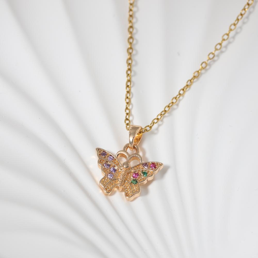 Fashion Artificial Crystal Butterfly Pendant Necklaces for Women Zirconia Necklace Wedding Party Jewelry Accessories