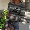 Womens Halloween Print Crew Neck Slim Fit Long Sleeve Base Layer Top Stretchy Casual Pullover Shirt with Patterned Design for Fall Season