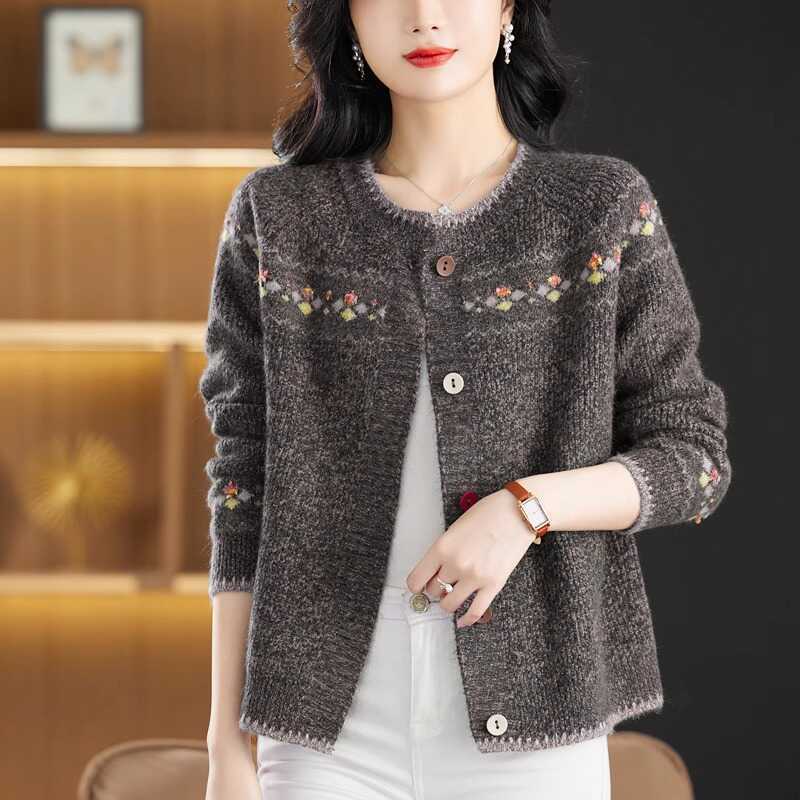Sweater Coat Ladies Retro Jacquard Knitwear Cardigan Jacket Early Spring Autumn Western-Style Outerwear Loose Women Top