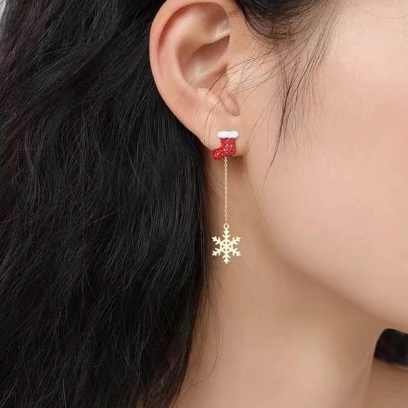Delicate Jewelry Christmas Hat Socks Snowflake Earrings 2023 Trend Vintage Temperament Drop Earrings for Girls Lady Gift