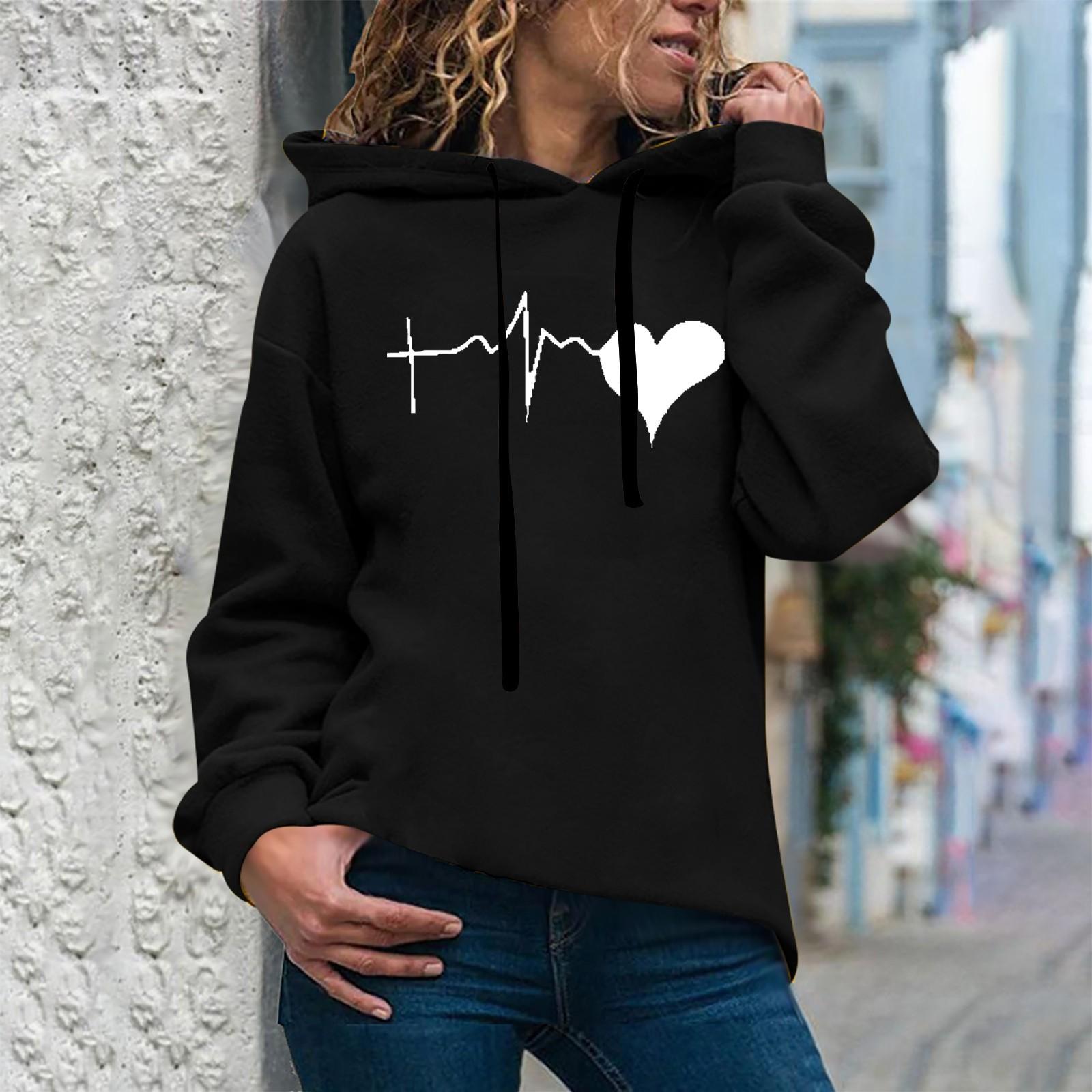 

Женская модная повседневная толстовка с капюшоном и принтом, свободные спортивные топы, пуловер M чёрный