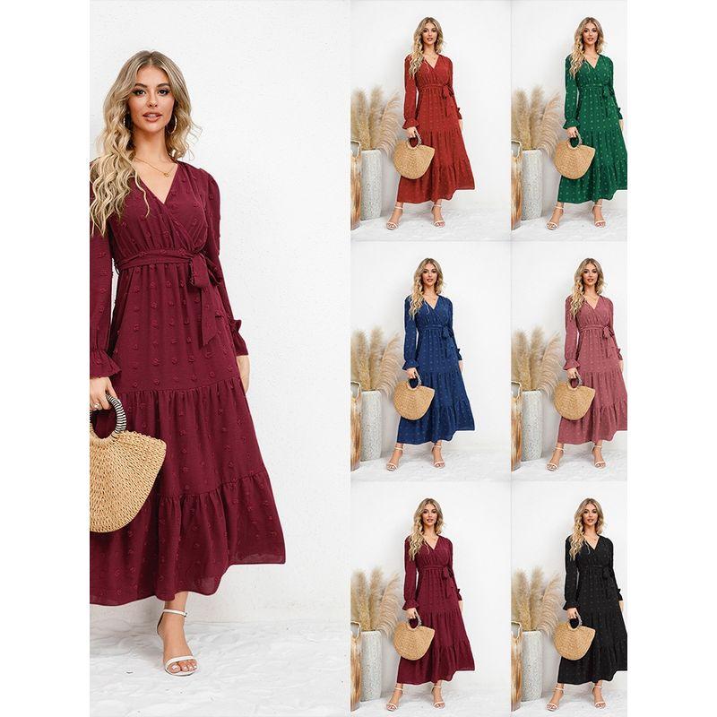 

2024 New Solid Color Flare Casual Dress Swing Casual Dress Green L