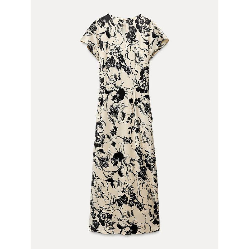 Za2025 Spring New Women's Clothing Elegant Silk Satin Texture Print Short Sleeve Round Neck Midi Skirt Dress 2328651