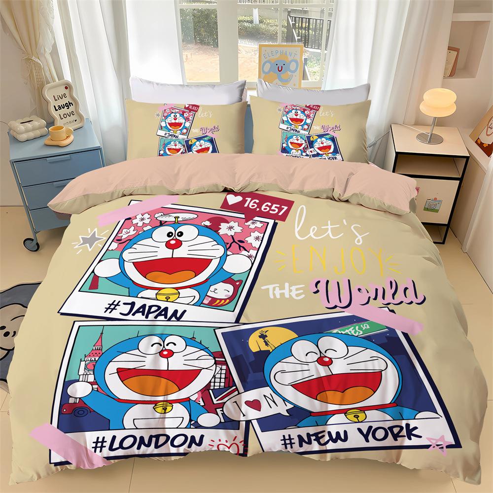 Japanese Anime Dora-emon Quilt Duvet Pillowcase 3D Printed D-Doraemon Bedding Set Duvet Cover for Children and Girls Boys Teen
