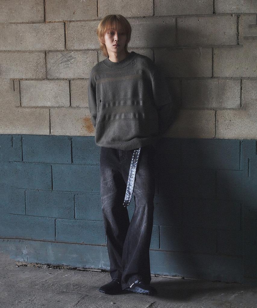 JUAN HOMME See Through Damaged Knit (Khaki Gray)