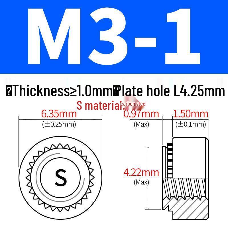 Förzinkat kolstål Clinchmuttrar för plåt - Storlekar: M2, M4, M5, M6, M8, M10, M12