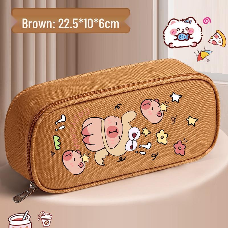 Capybara Double Layer Pencil Case: Large Capacity Cartoon Stationery Box for Elementary School