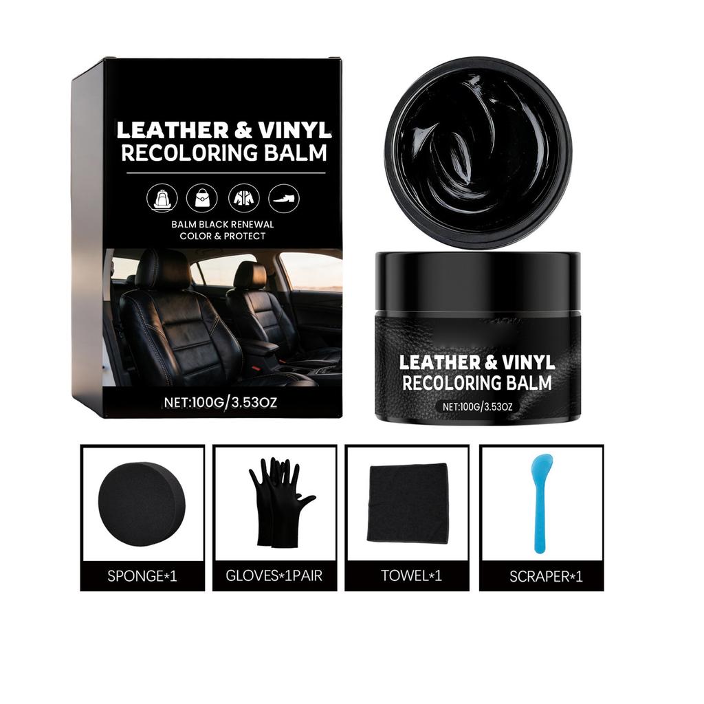 Black Leather Dye Kit for Scratches Sofa Seat Repair Restore Shine Color Care Black