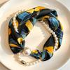 Premium magnetic buckle pearl silk scarf necklace retro flower small scarf Internet celebrities free small scarf