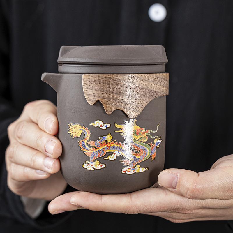 Color-changing purple sand travel tea set portable bag outdoor express cup purple sand ceramic one pot six cups anti-scalding