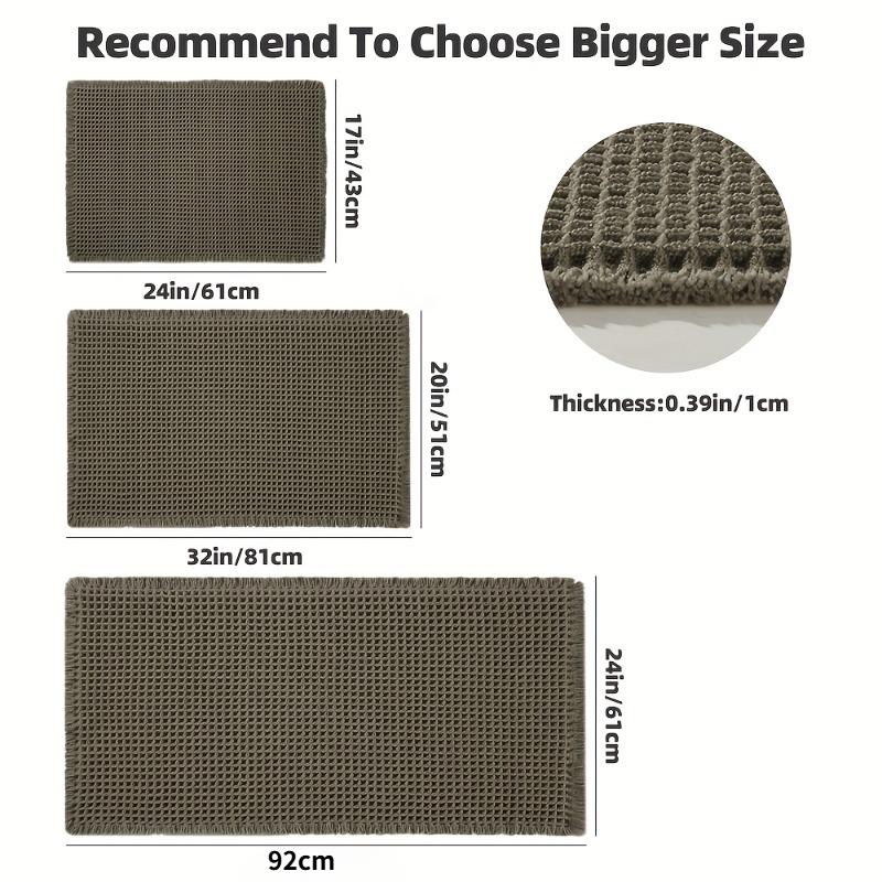 Ultra-Absorbent Waffle Bath Mat - Non-Slip, Machine Washable with Tassels, Rubber Backed Polyester Blend Rug for Bathroom Floor