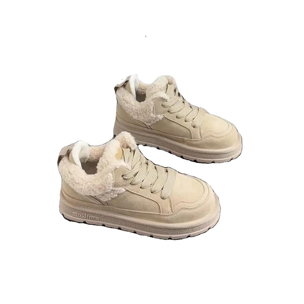 Módní dámská ležérní obuv Sněhule Podzim a Zima 2024 Nová móda Retro Plyšová izolace Silná podrážka Bavlněné boty Termo boty